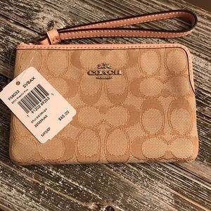 Coach wristlet, light khaki/pink, NWT